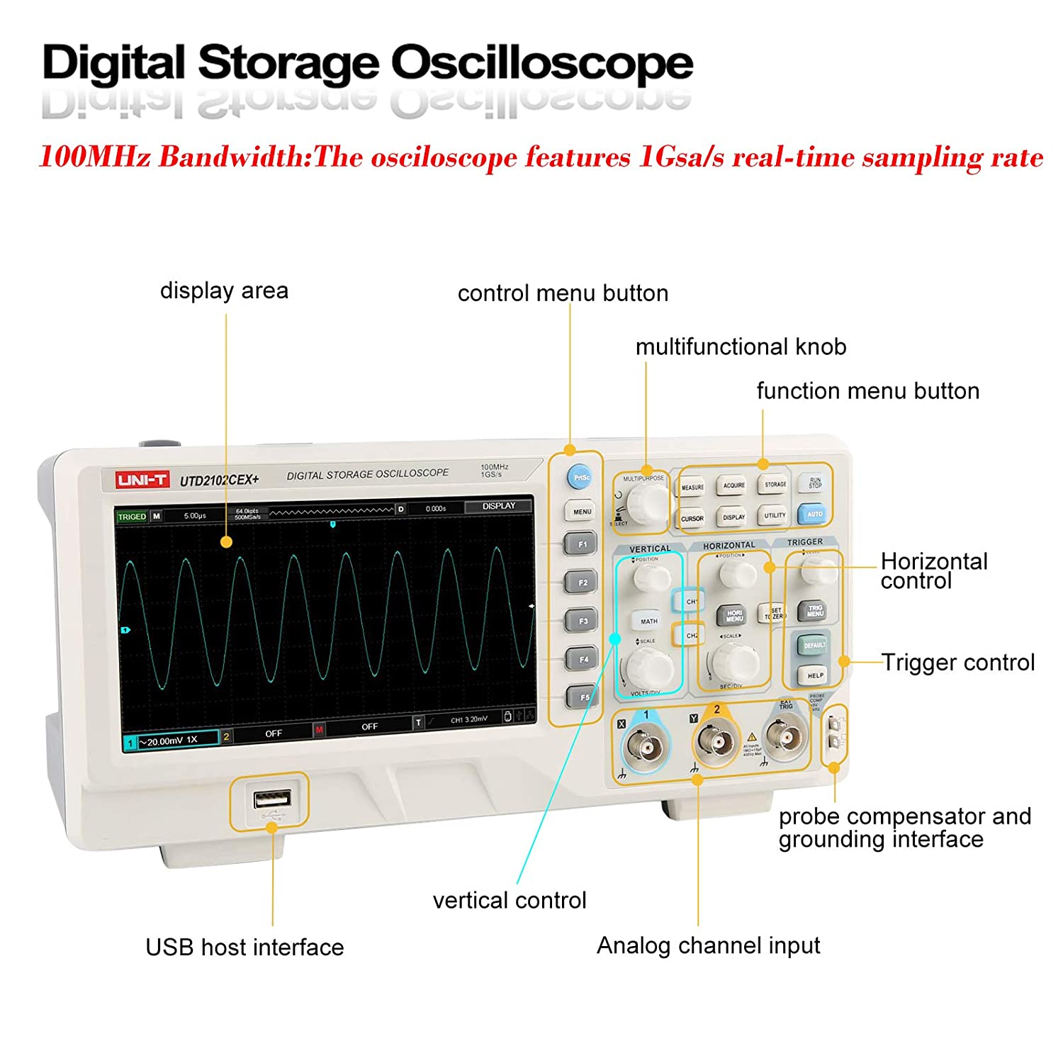 UTD2102CEX+ High Precision 100 - Digital Storage Oscilloscope 100Mhz ulasan dan harga